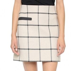TORY BURCH Runway Windowpane Side Pocket Skirt Wool Cream Black 8